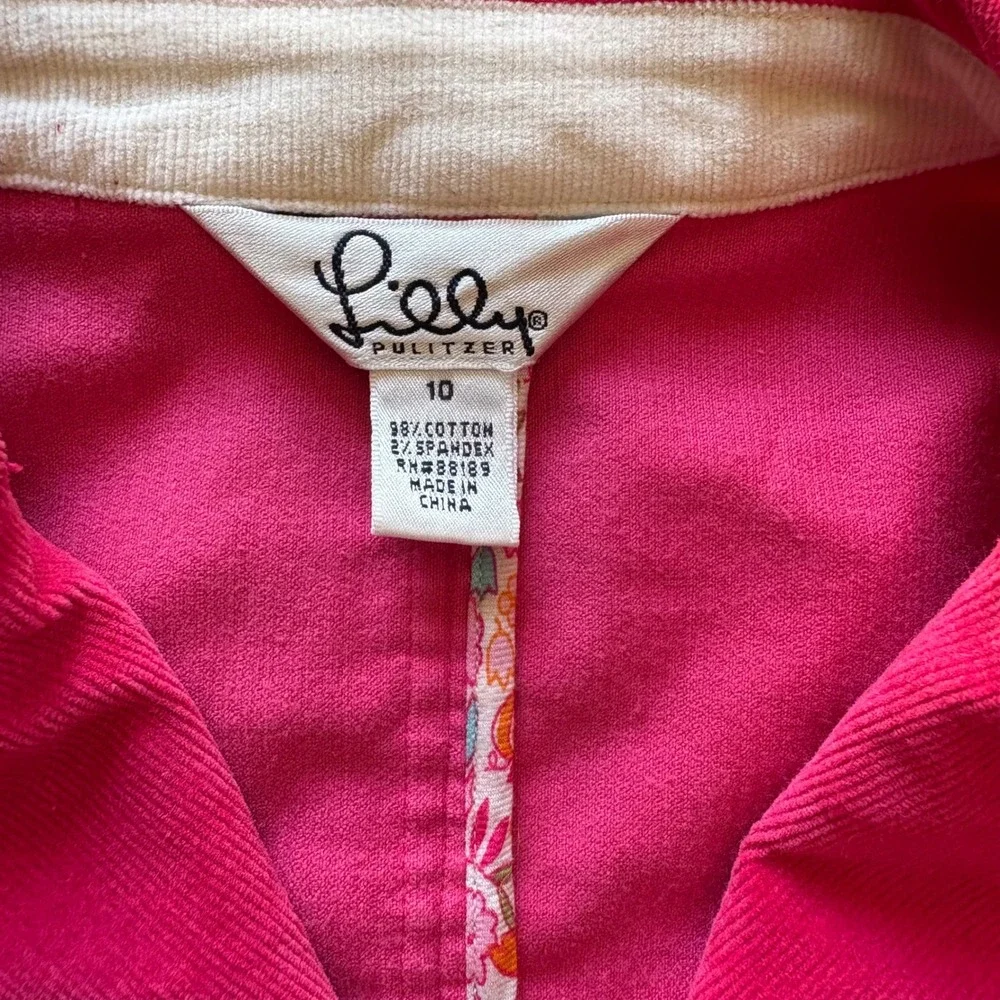 Lilly Pulitzer Blazer Size 10 Pink Corduroy Crest Patch Button Up Jacket